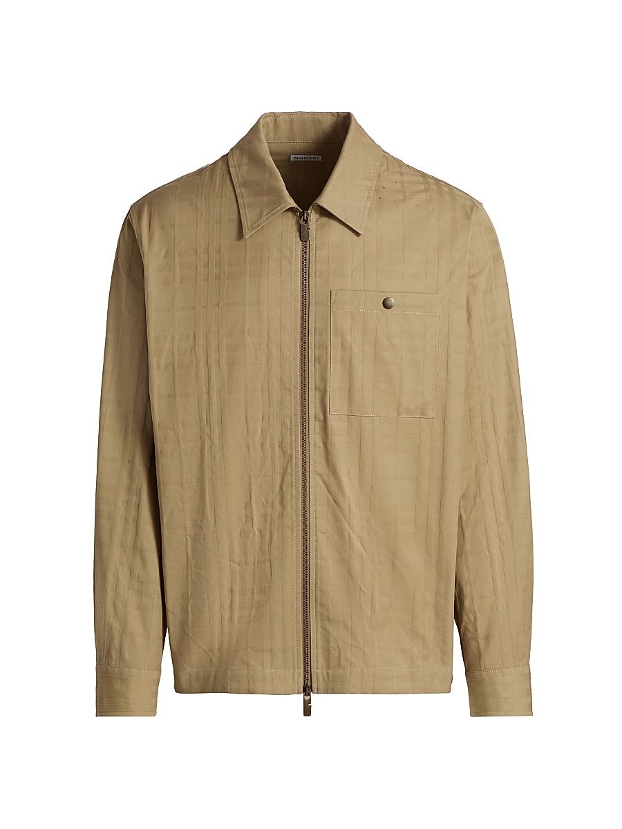 Men's Oakwell Point Collar Cotton Overshirt - Sandstorm Beige Check - Size XXL