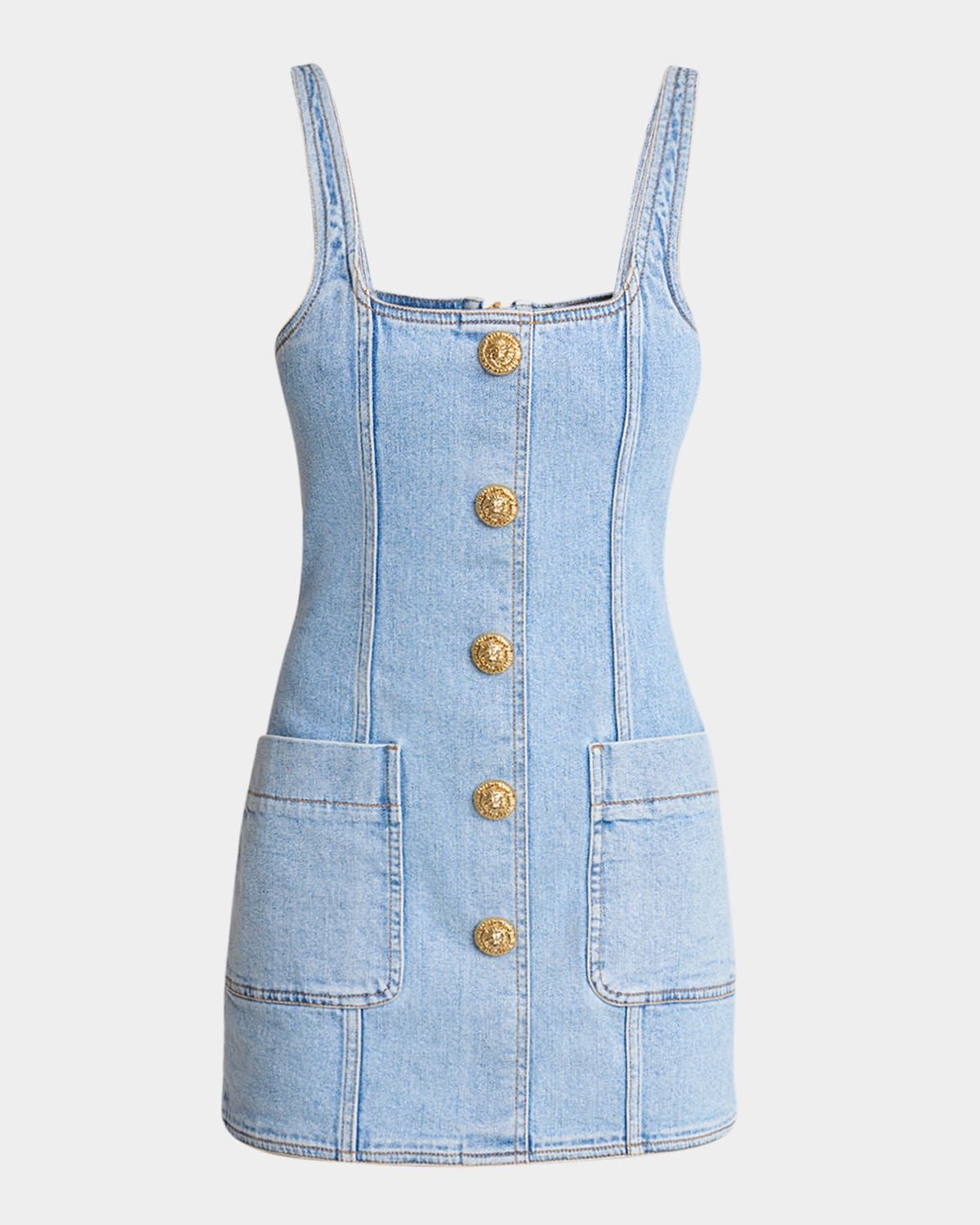 Denim Button-Front Sleeveless Mini Dress