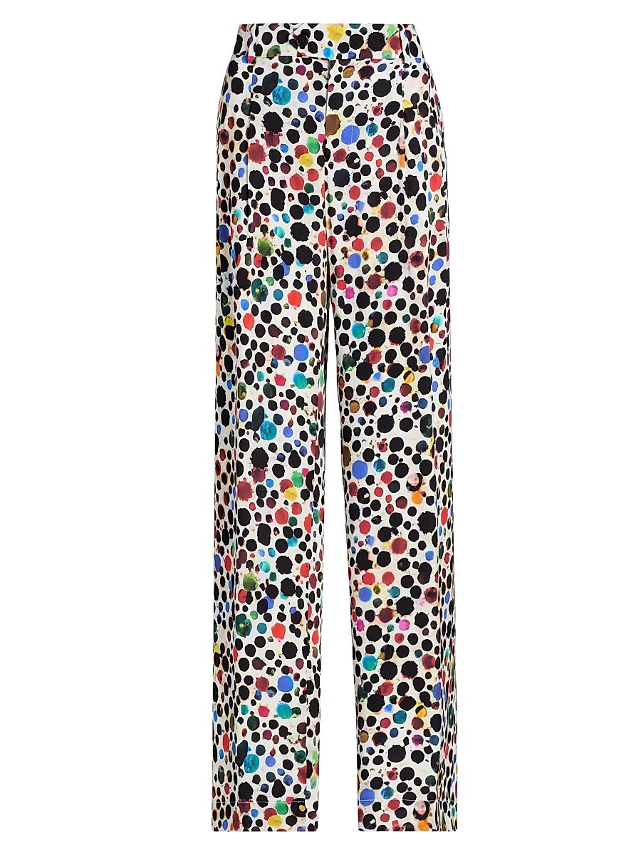 Women's Orpheus Silk-Blend Baggy Trousers - White Multi - Size Small