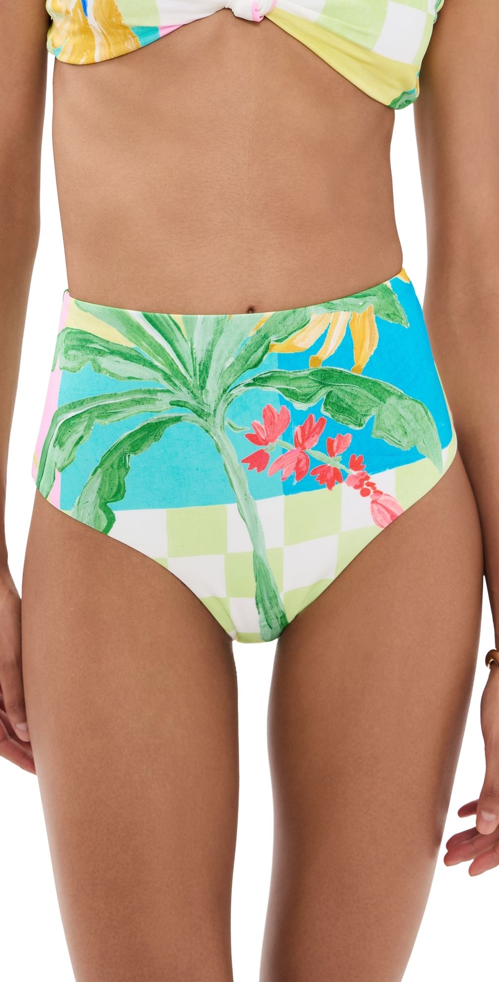 MINKPINK Palmira High Waisted Bikini Bottoms Vacation Palms XS