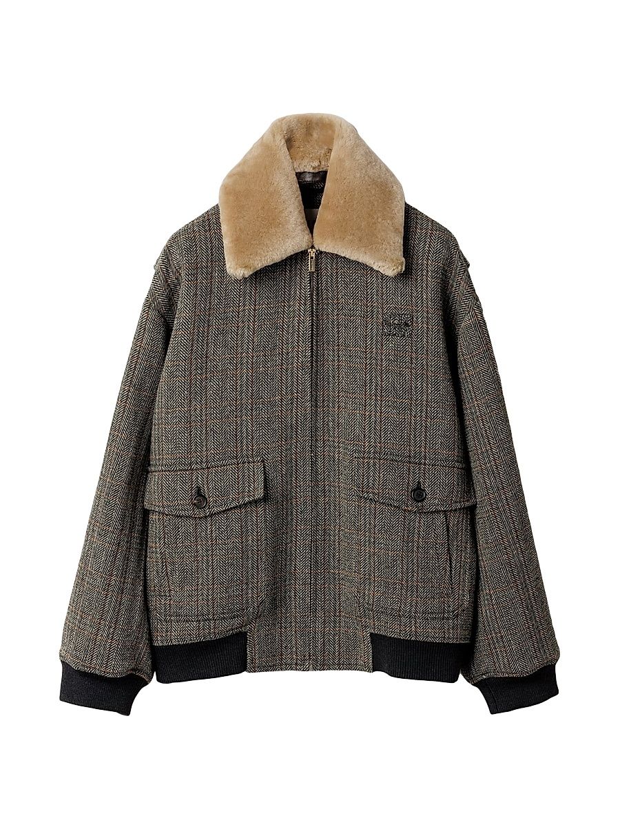Women's Chevron Blouson Jacket with Shearling Collar - Grey - Size 2