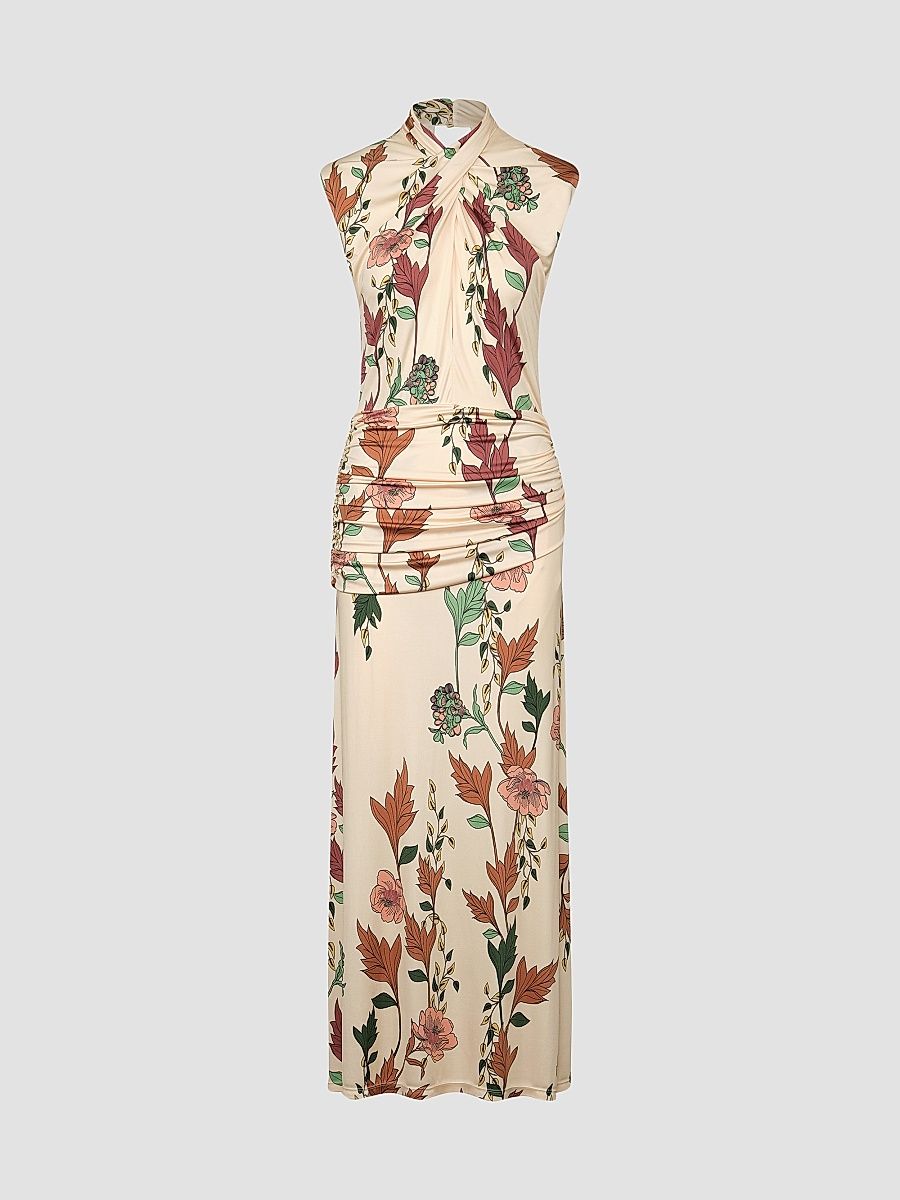 Women's Hibiscus Compass Maxi Dress - Ecru Multicolor - Size 6