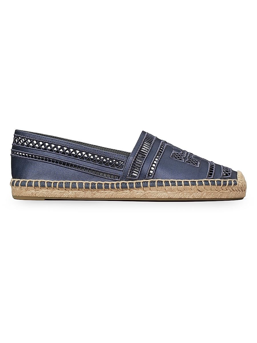 Women's Open-Weave Satin Espadrilles - Bluestone - Size 8