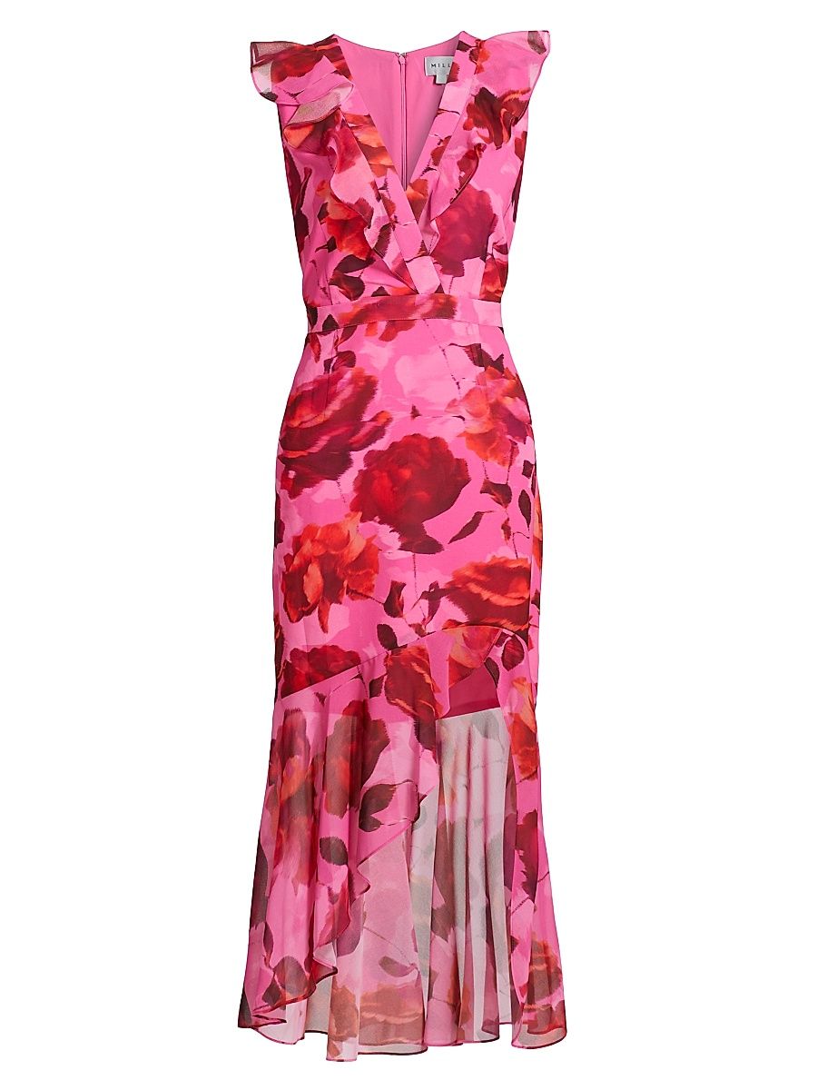 Women's Nanci Blurred Blossom Ruffle Cocktail Dress - Pink Multi - Size 6