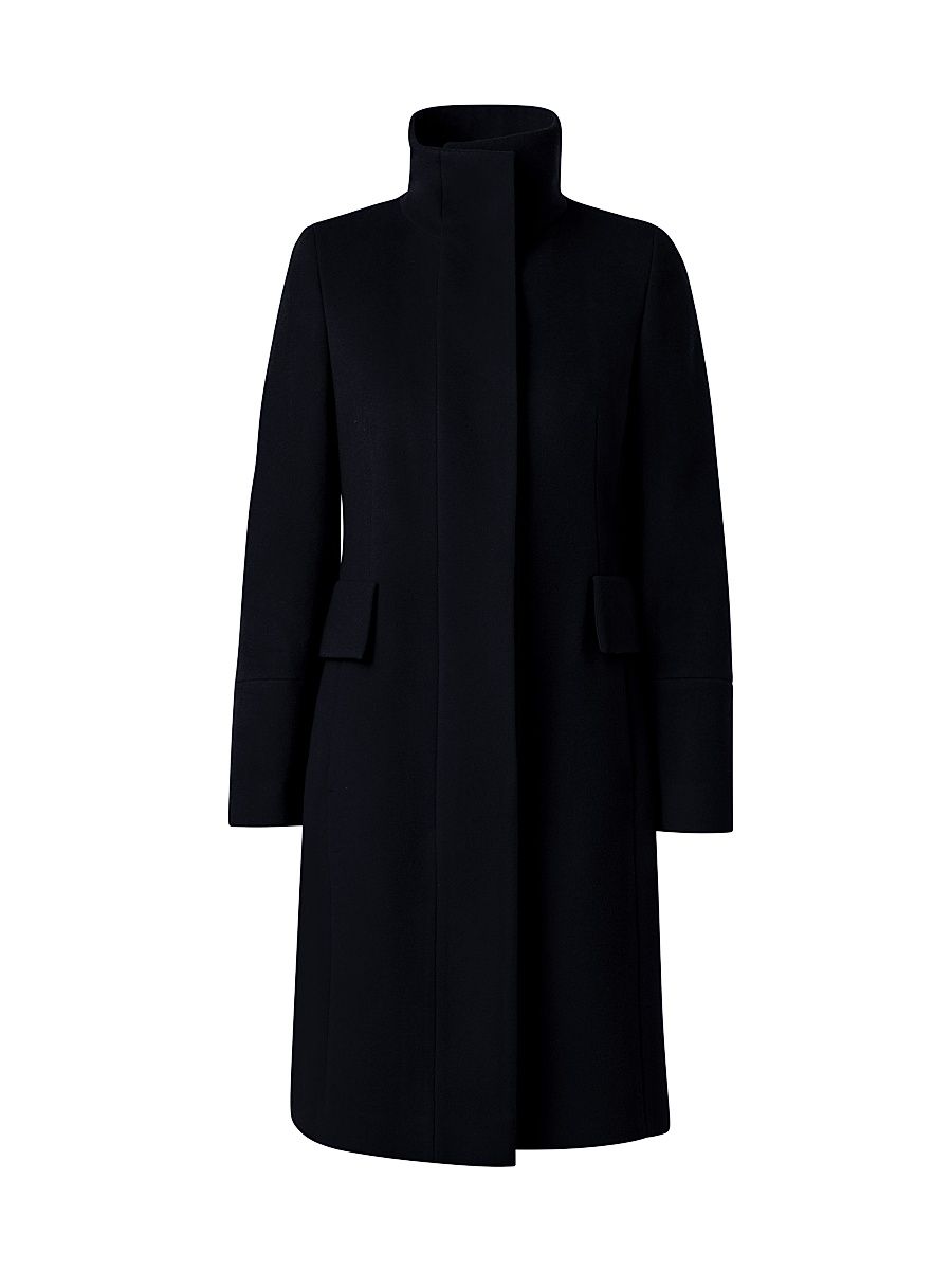 Women's Long Wool-Blend Coat - Black - Size 14