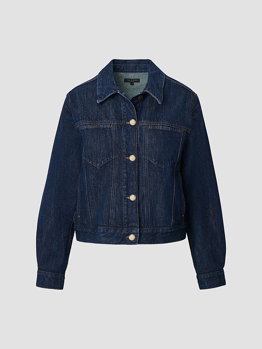 Women's Marie Denim Trucker Jacket - Dark Rinse - Size Medium