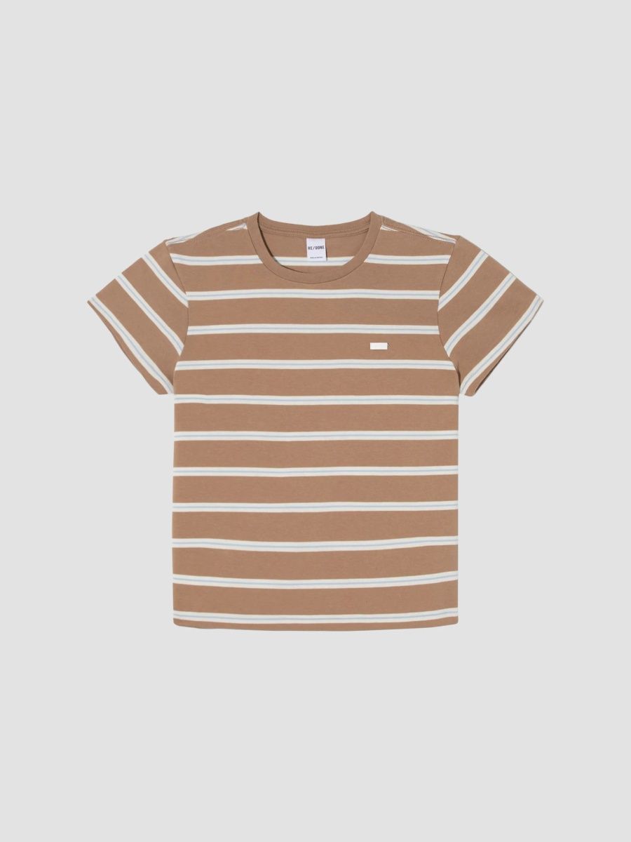 Re/done Women's Striped Cotton Classic T-Shirt - Khaki Stripe - Size Large