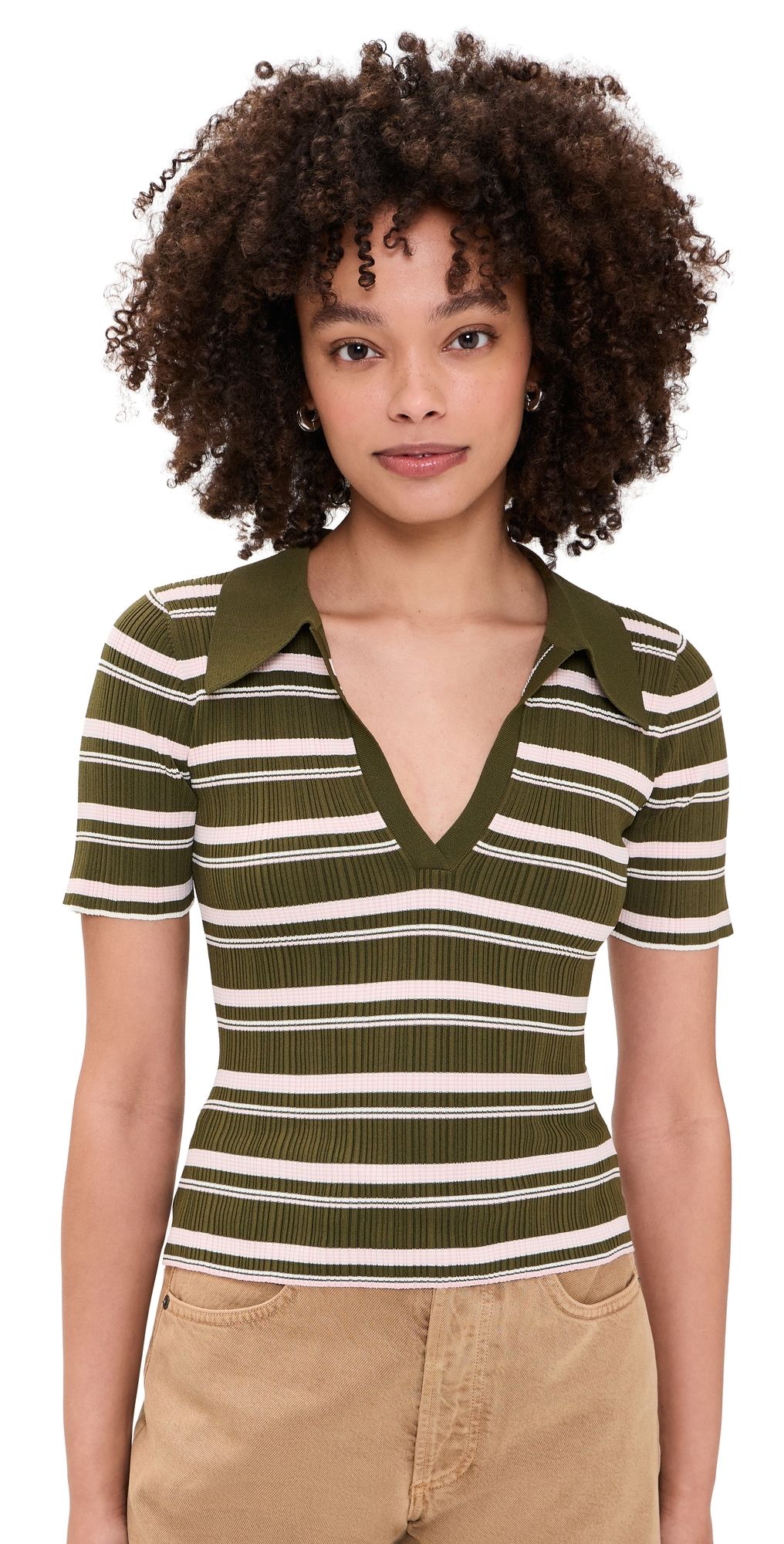 HEVRON Daisy Stripe Polo Olive Stripe XS
