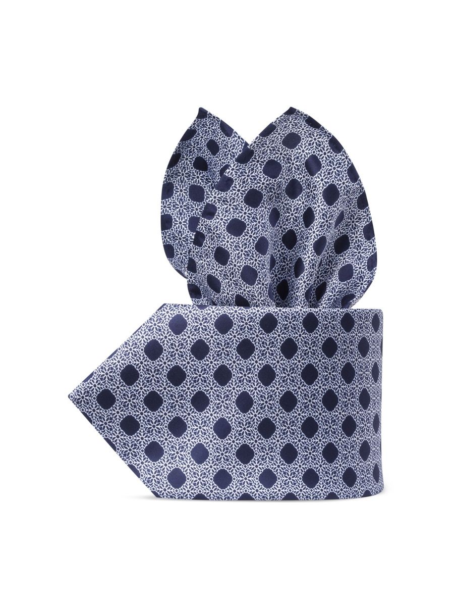 Stefano Ricci Men's Hand Printed Silk Tie Set - Navy White