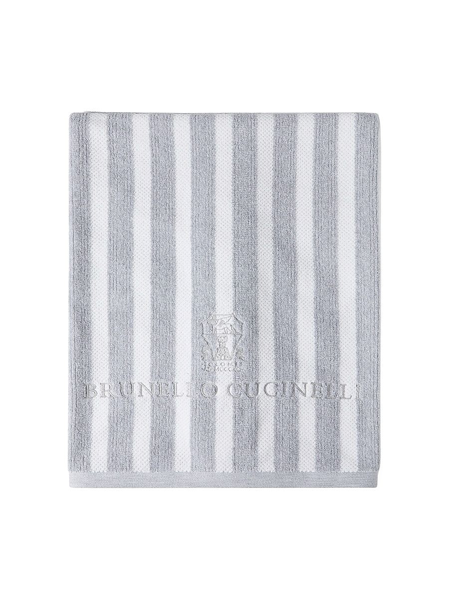 Striped Cotton Terrycloth Beach Towel - Beige