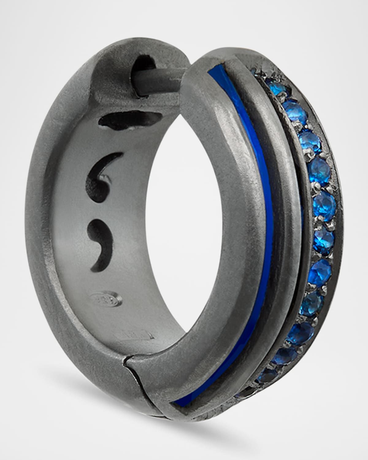 Men & apos;s Acie Oxidized Sterling Silver Blue Sapphire Huggie Earring, Single