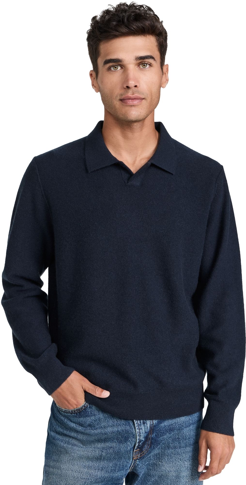 Vince Boiled Cashmere Johnny Collar Sweater Coastal Blue S