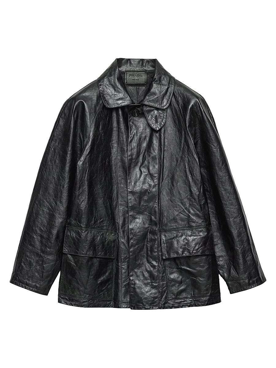 Men's Vintage-Look Leather Blouson Jacket - Black - Size 44