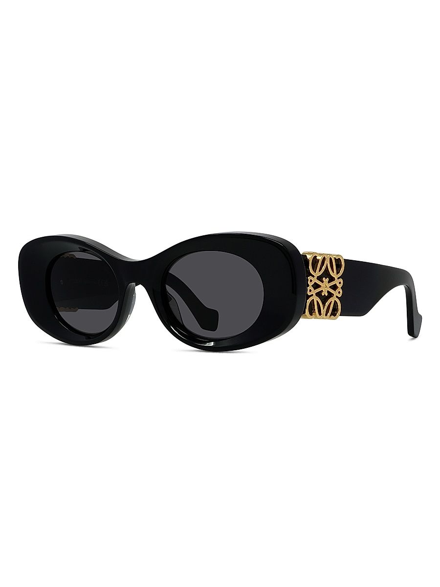Women's Anagram 49MM Oval Sunglasses - Shiny Black Smoke