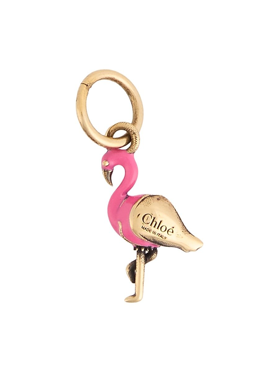 Women's Enamel Flamingo Bag Charm - Gold Color