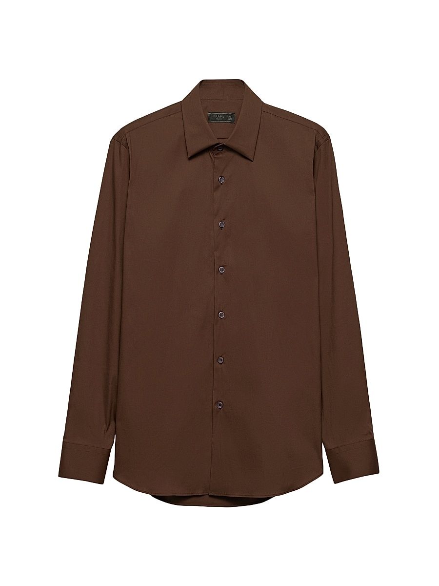 Men's Stretch Cotton Shirt - Brown - Size 16.5