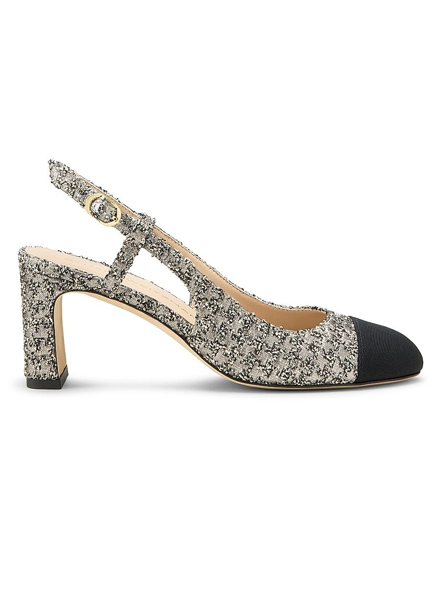 Women's Babette 60MM Tweed Slingback Pumps - Light Gold Black - Size 9.5