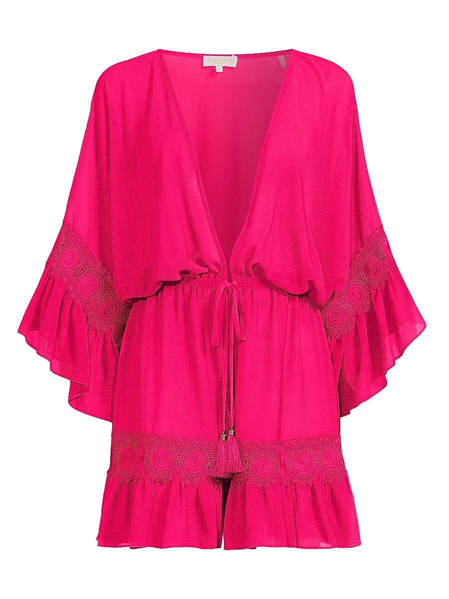Women's Amalia Lace-Trimmed Caftan Cover-Up - Perfect Pink - Size XL