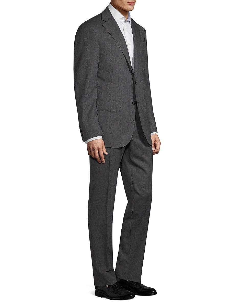Men's Regular-Fit Solid Woven Wool Suit - Dark Grey - Size 50