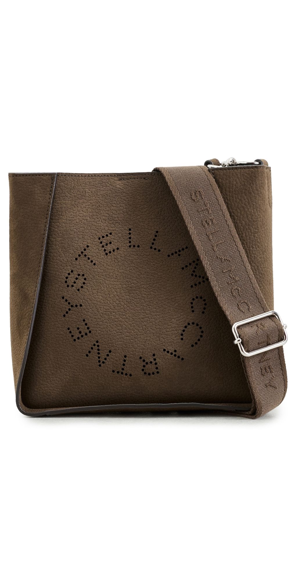 Stella McCartney Logo Embossed Grainy Alter Suede Crossbody Bag Moka One Size
