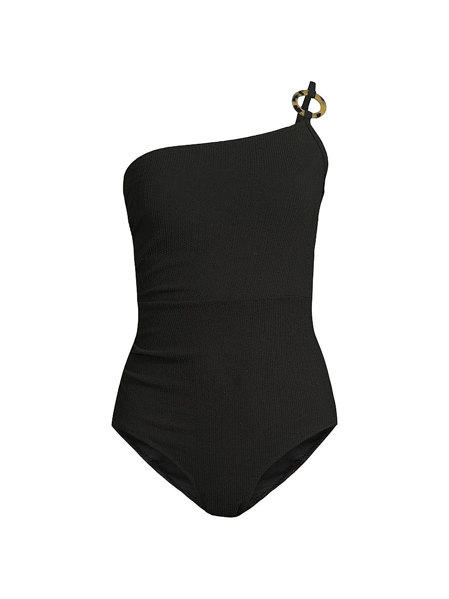 Women's Kara Textured One-Piece Swimsuit - Black Texture - Size Large