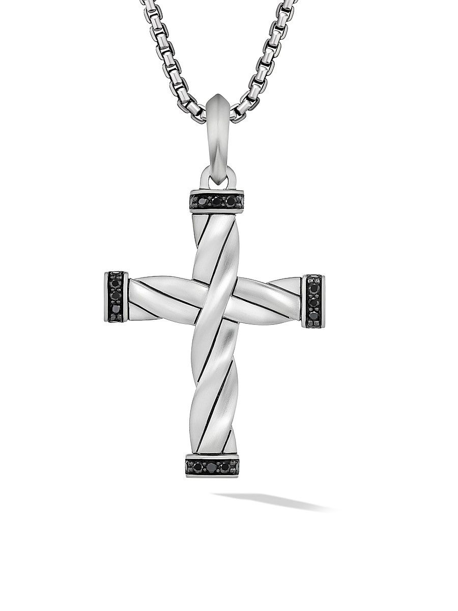 Men's DY Helios Cross Pendant in Sterling Silver - Black Diamond