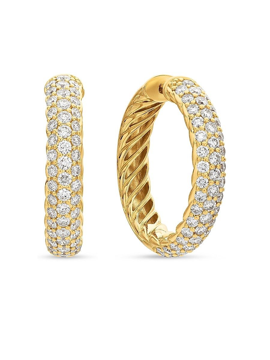 Women's Mercer Hoop Earrings in 18K Yellow Gold with Pave Diamonds - Diamond