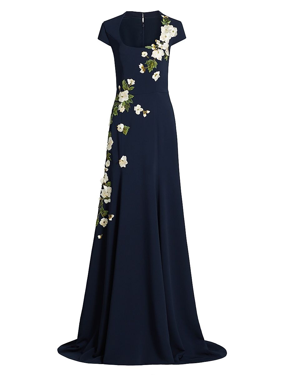 Women's Cherry Blossom Embroidered Gown - Navy - Size 4