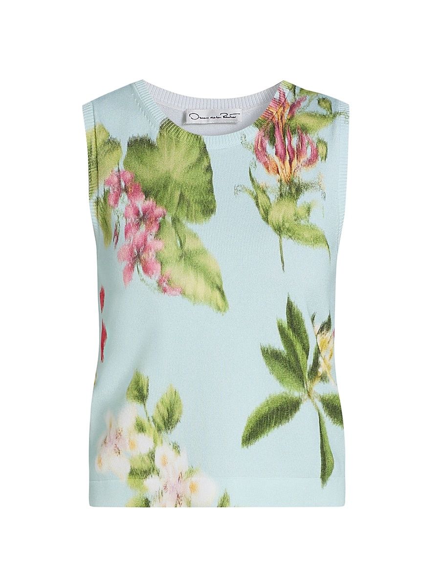 Women's Printed Chiné Flower Knit Tank - Saltwater Multi - Size XS