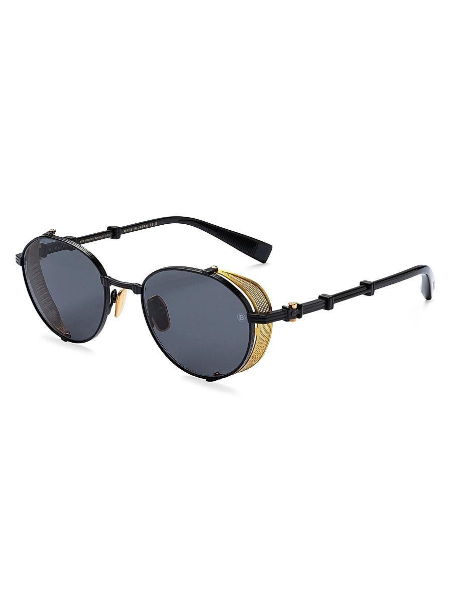 Women's Brigade 52MM Round Sunglasses - Black Gold Black