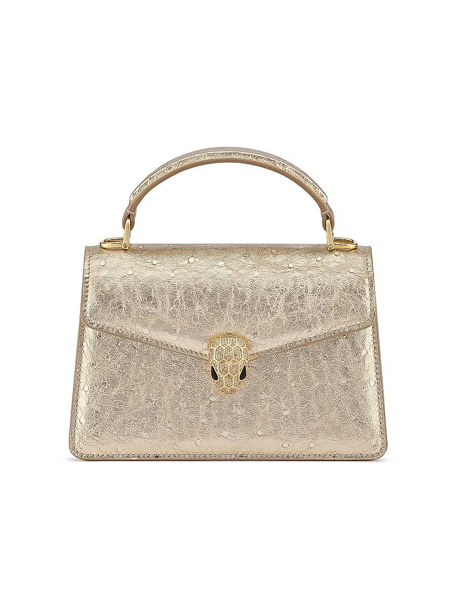 Women's Serpenti Metallic Ostrich Top Handle Bag - Light Gold