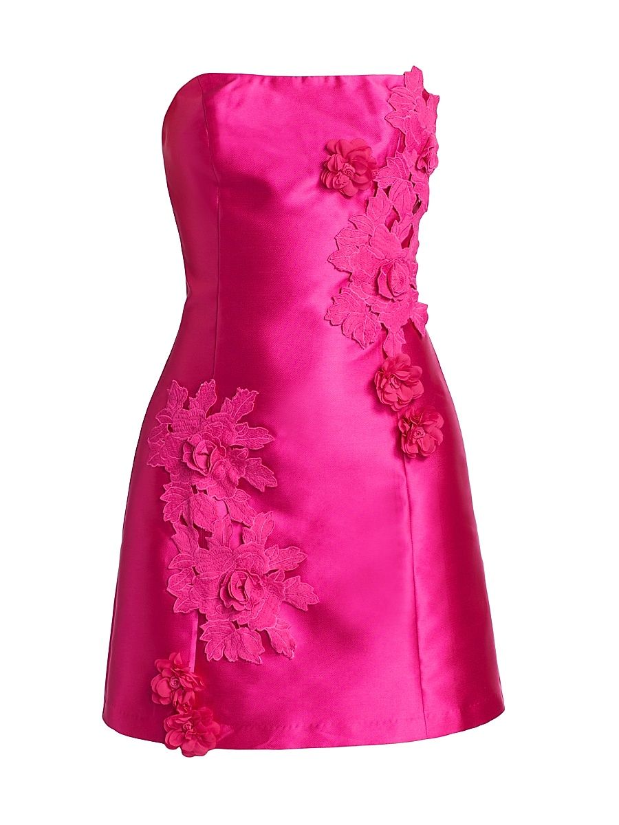 Women's Walter Floral Applique Satin Minidress - Hot Pink - Size XL