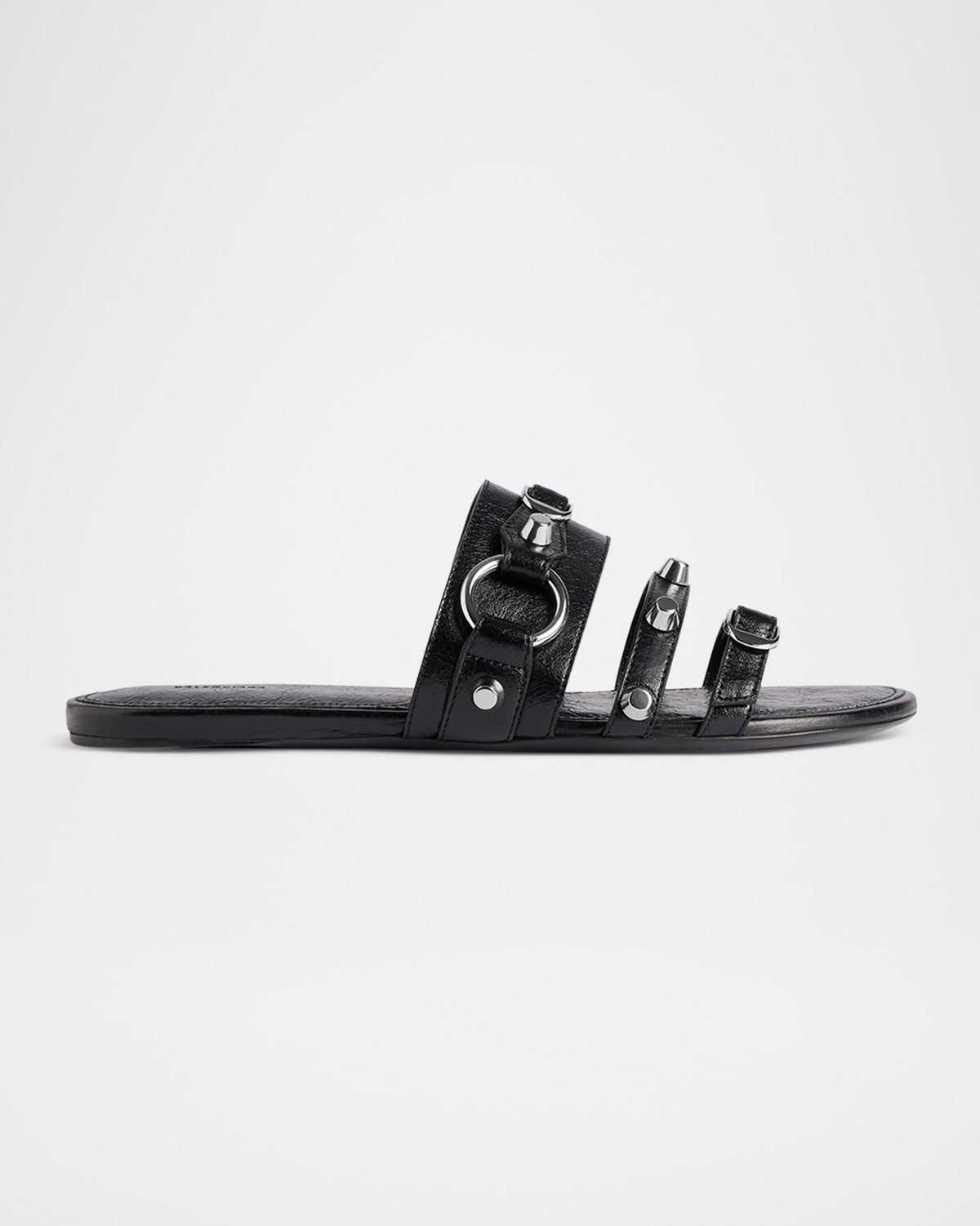 City Leather Triple-Band Slide Sandals