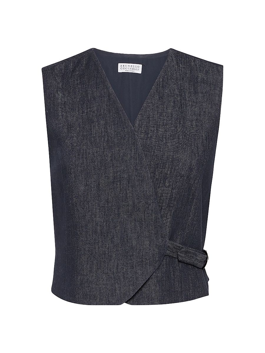 Women's Cotton Denim Effect Twill Vest - Dark Denim - Size XS