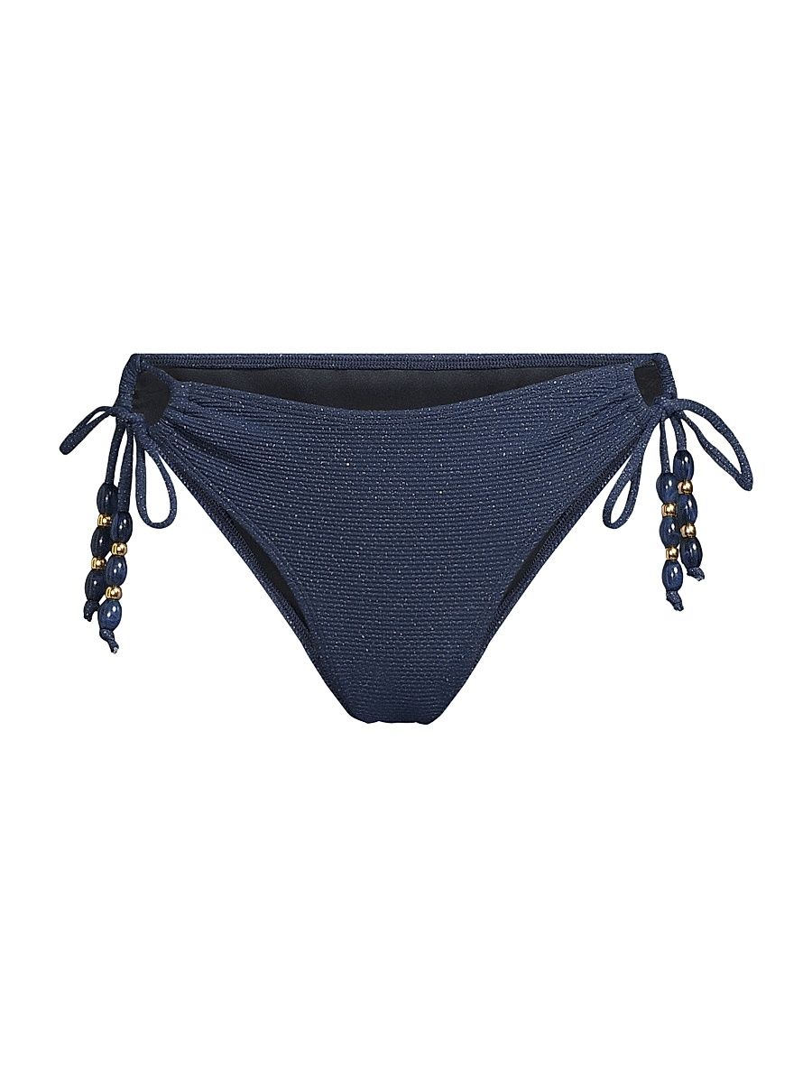 Women's Taryn Side-Tie Bikini Bottom - Marine Blue Metallic - Size XS