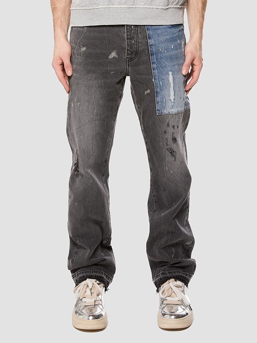 Men's Colorblocked Patchwork Straight-Leg Jeans - Black - Size 38