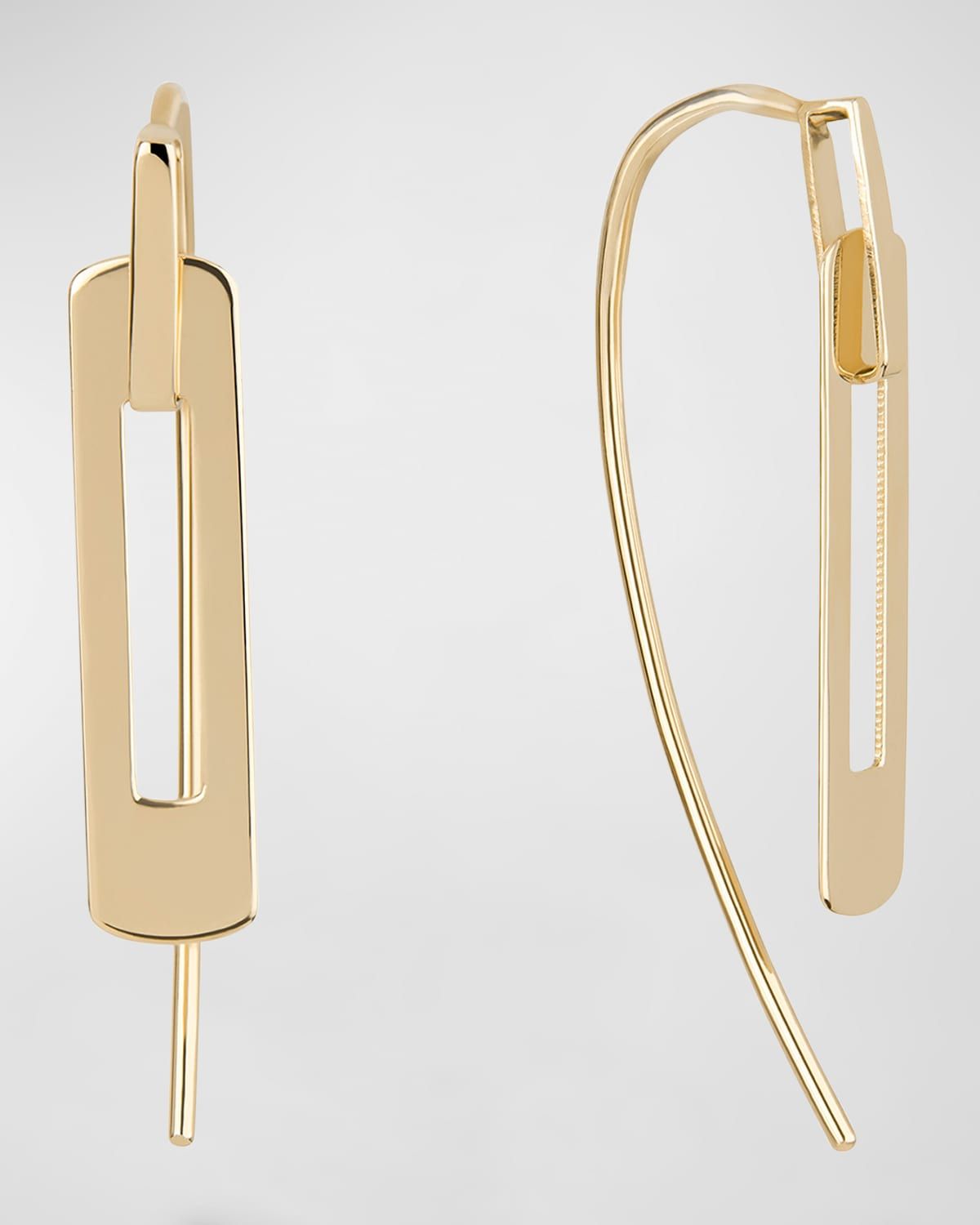 Laser Open Interlocking Rectangle Hooked on Hoop Earrings