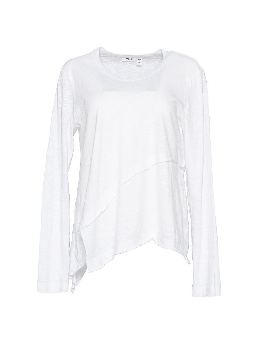 Women's Crew Long Sleeve Easy Crossover Hem - White - Size Medium