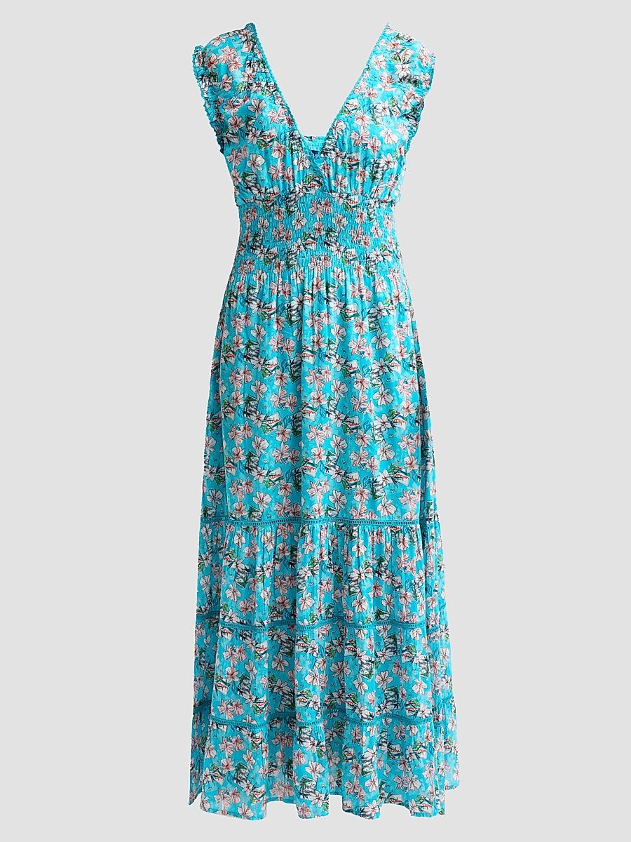 Women's Hilda Floral Cotton Maxi Dress - Blue Aloha - Size XS