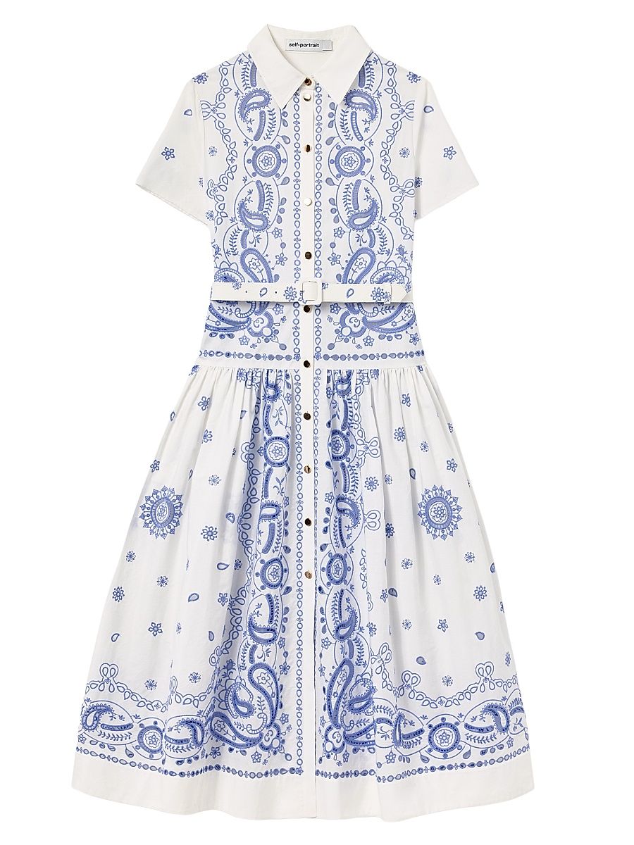 Women's Bandana Embroidered Midi Dress - White - Size 00