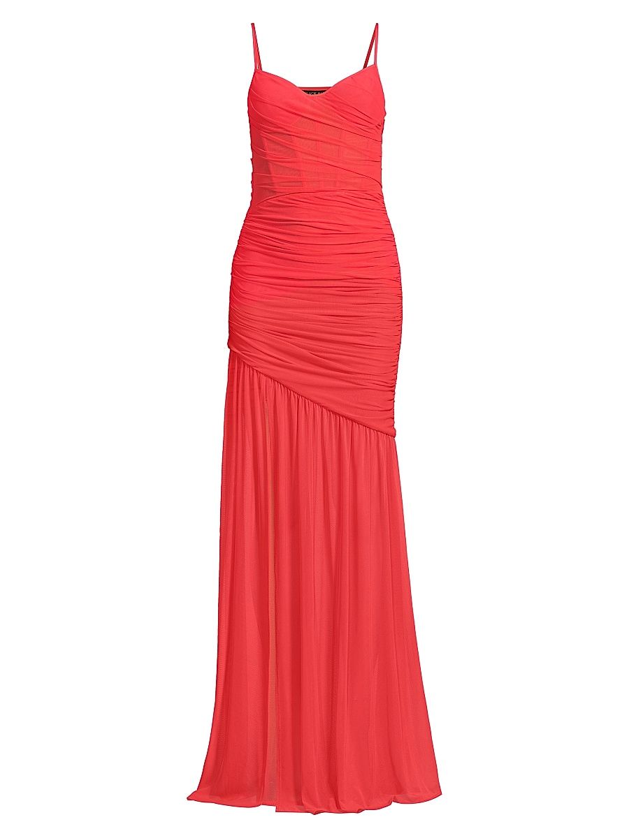 Women's Kristen Shirred Chiffon Gown - Coral - Size 4