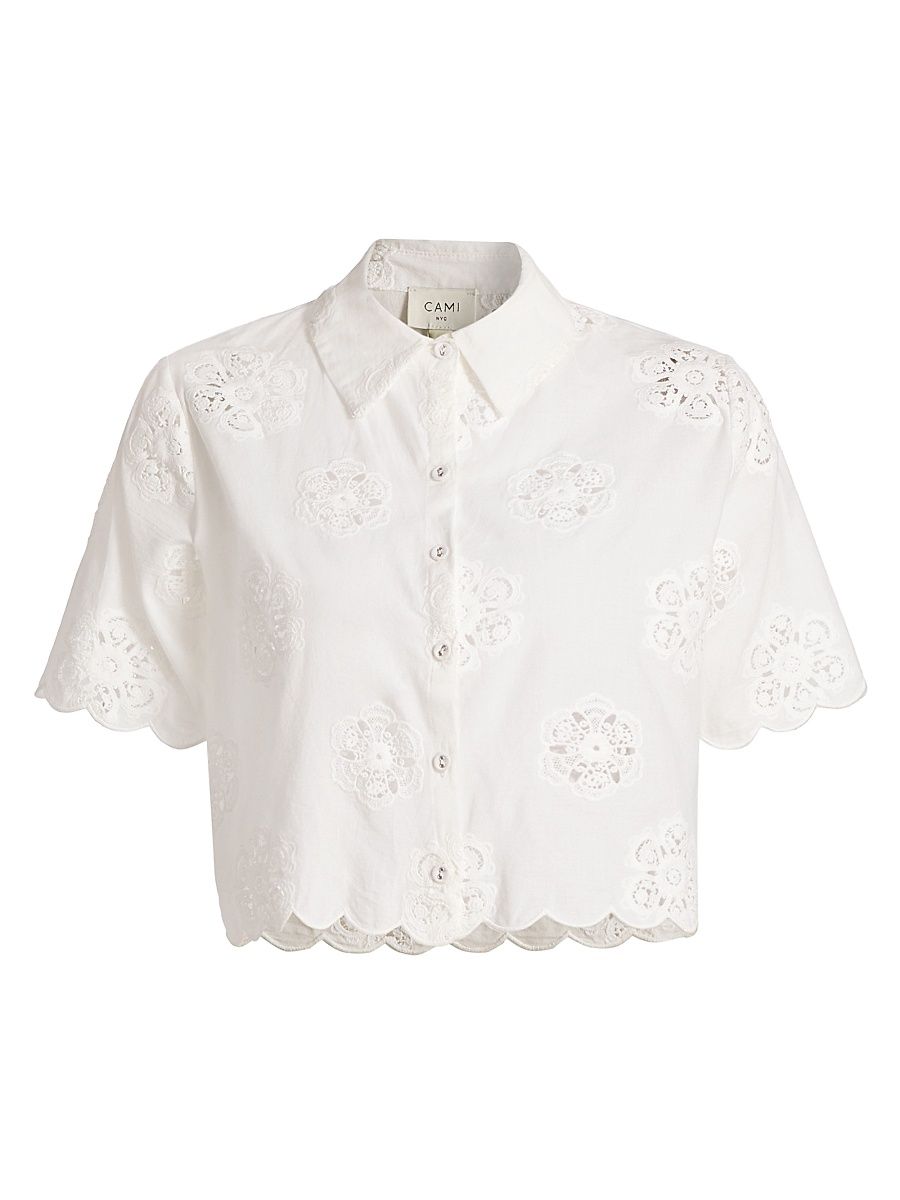 Women's Xana Cotton Eyelet Short-Sleeve Top - Macadamia - Size XS