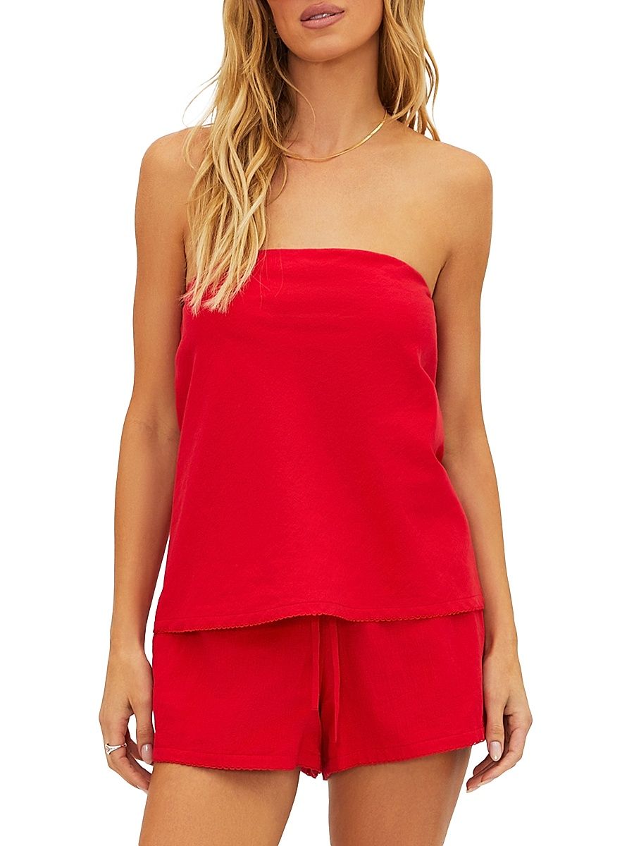 Women's Celeste Cotton-Linen Strapless Top - Red - Size Large