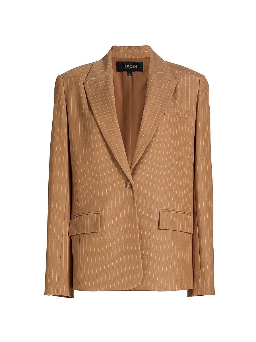 Women's Willa Boyfriend Pinstriped Blazer - Latte - Size Large