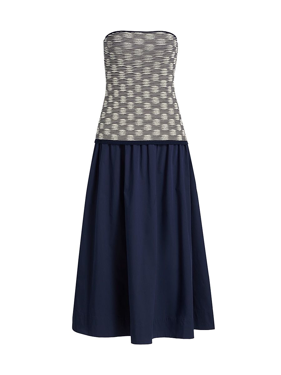 Women's Erika Cotton-Blend Strapless Midi-Dress - Maritime Blue Multi - Size XL