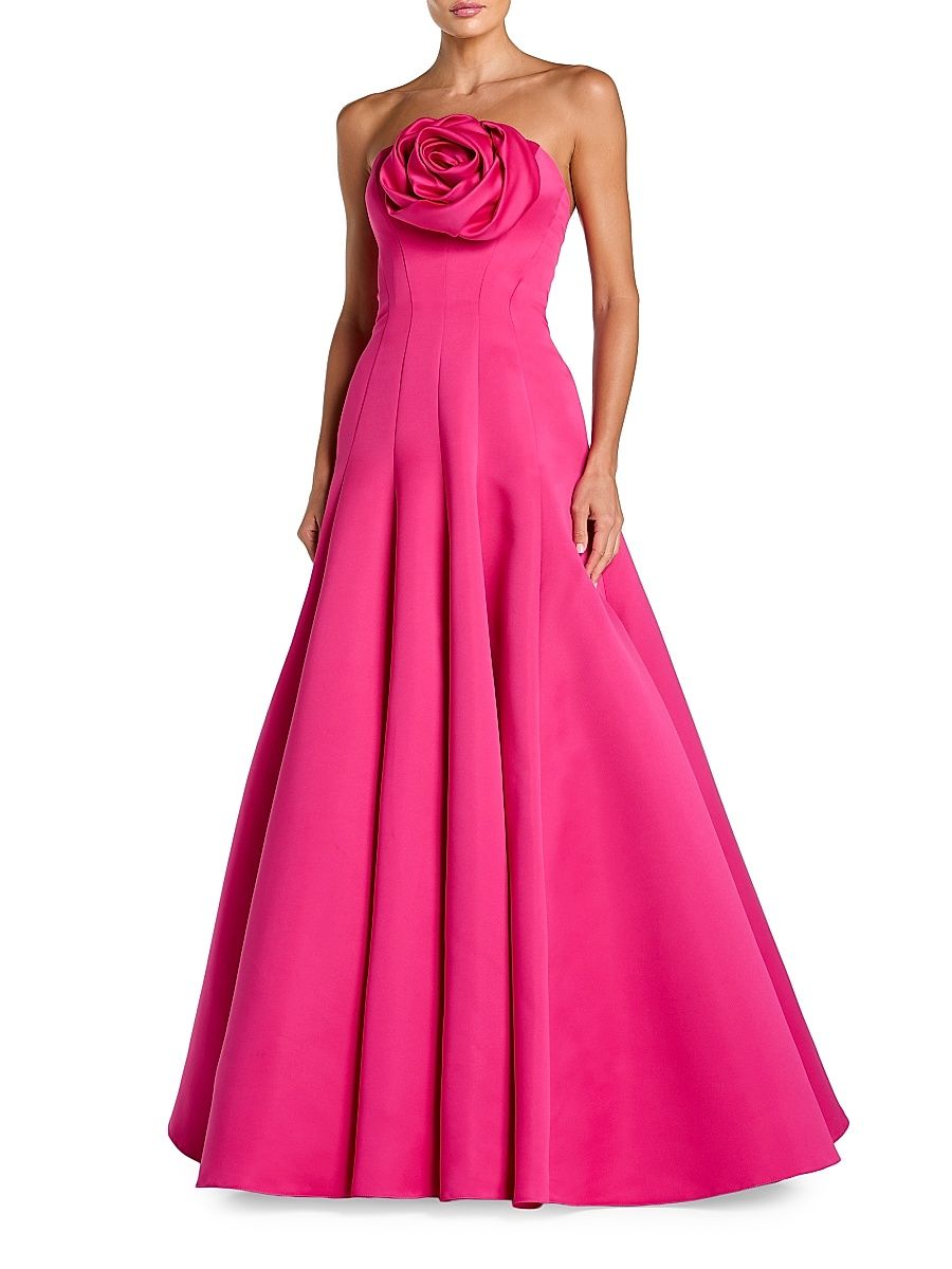 Women's Rosette Satin Strapless Ball Gown - Fuchsia - Size 14