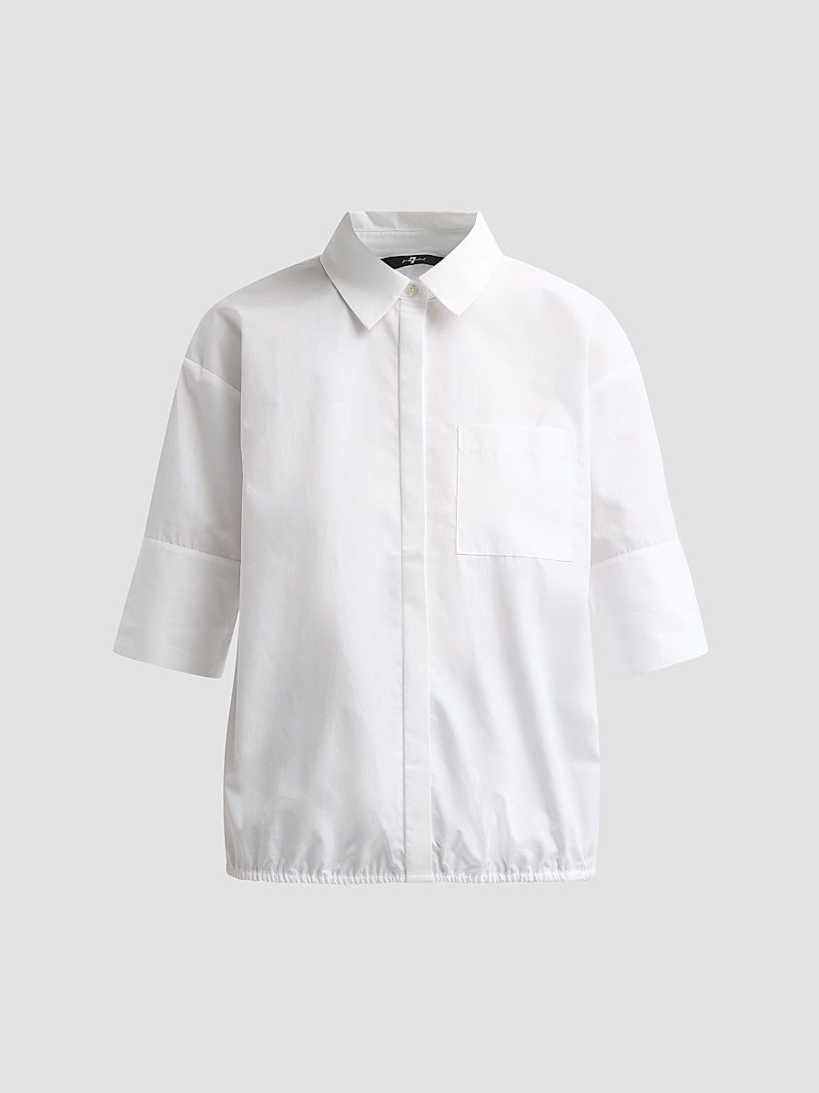 Women's Pocket Poplin Cotton Shirt - Popeline Optica - Size XS