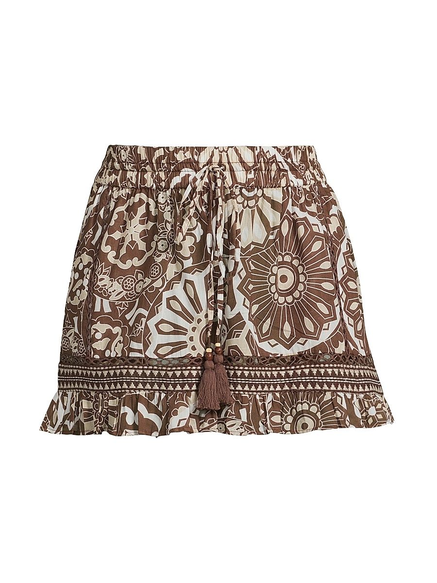 Women's Trisha Printed Cotton Shorts - Beach Brown Combo - Size Small