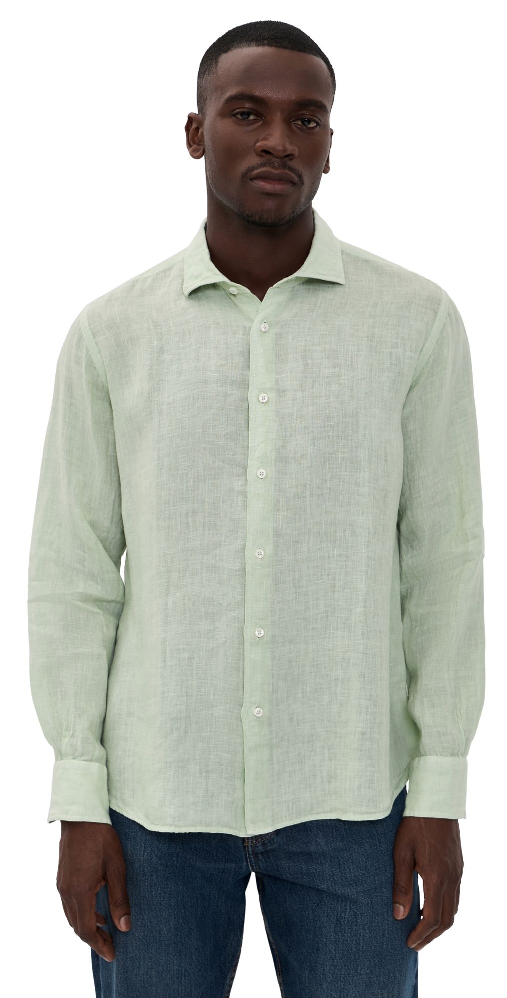 Fedeli Nick Linen Button Down Shirt PISTACCHIO 44
