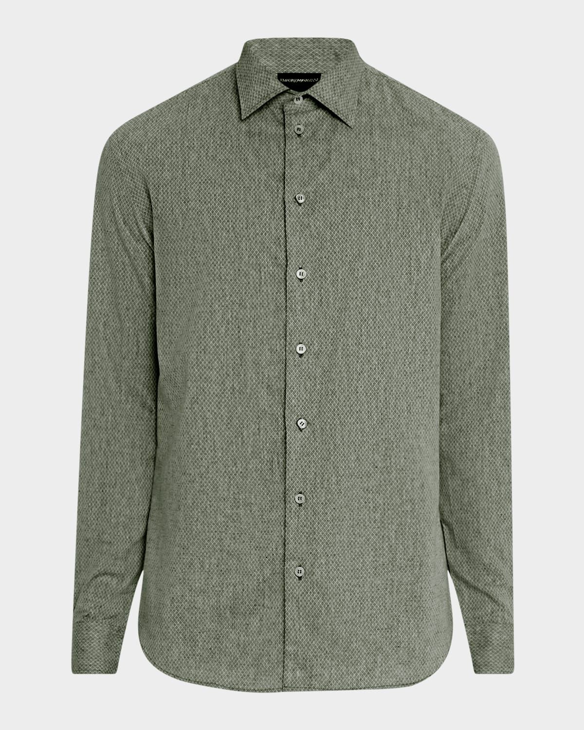 Men & apos;s Linen and Cotton Diamond-Print Sport Shirt